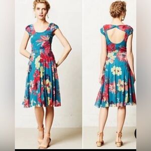 Anthropologie Weston Wear Floral Quinby Dress Key Hole Womens Size XS